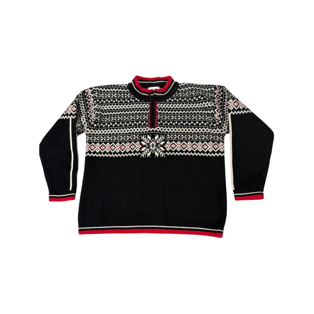 Hanna Andersson Kids Nordic Fair Isle Quarter Zip Cotton Sweater Black Red 130